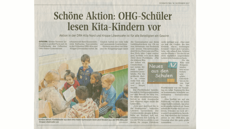 OHGSchueler lesen Kita Kindern vor AZ 17 12 2017 1280x720 min