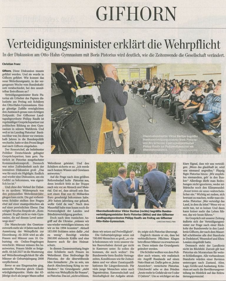 Pistorius Wolbsburger Nachrichten 2025 09 06